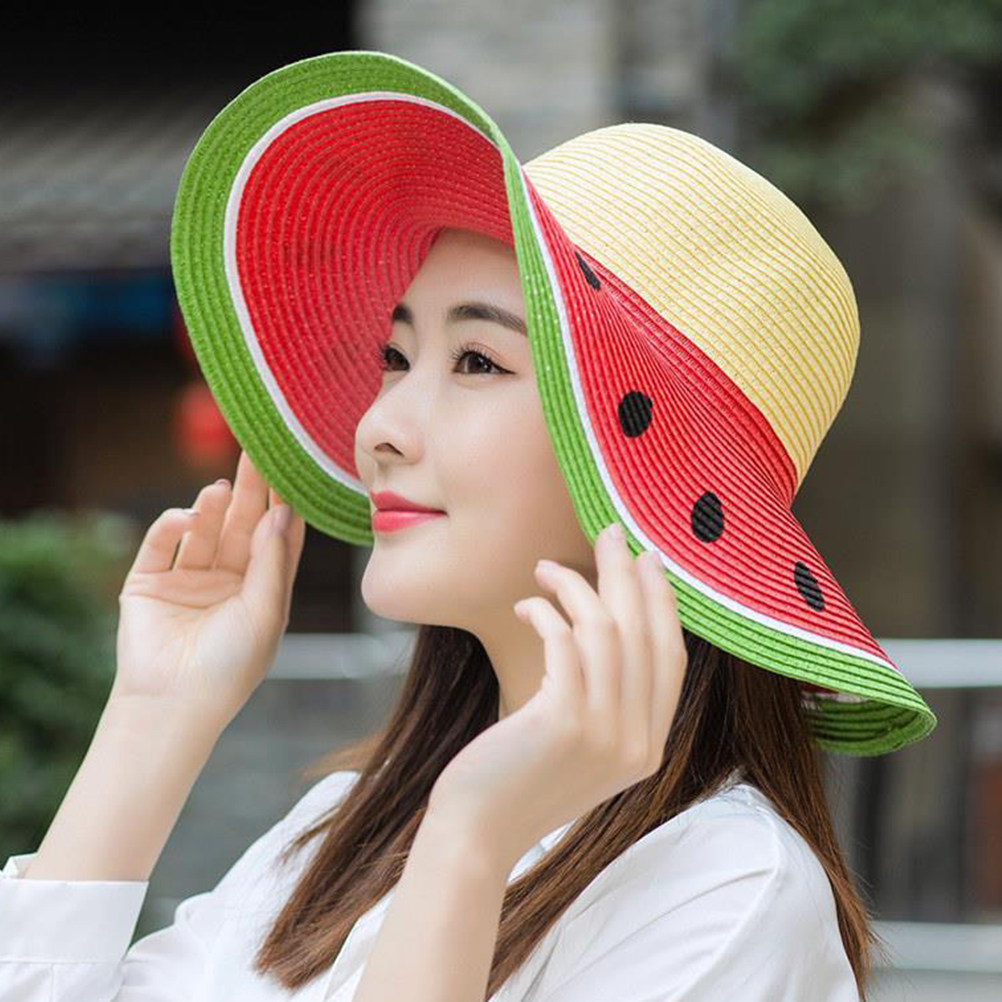Sun Hat Wide Brim - Meisjes Watermeloen Strohoed Zomer Brede Rand