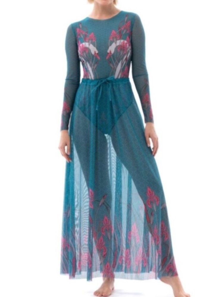Swim Cover Up Mesh - Mesh Retro Bikini Print Mode Eendelig