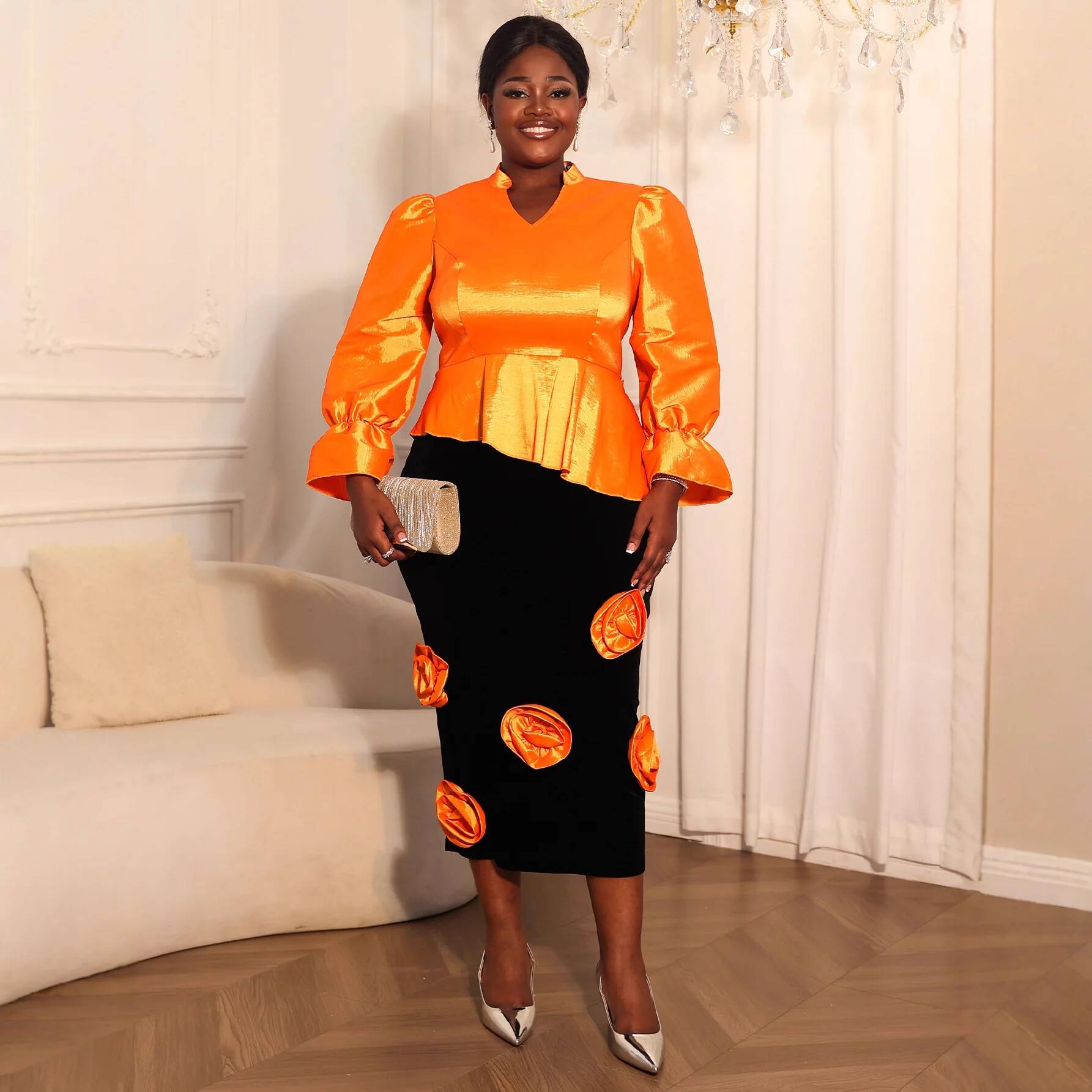 Summer Clothing Plus Size Women - Plus Size Dameskleding Glanzende Puffmouwen Onregelmatige