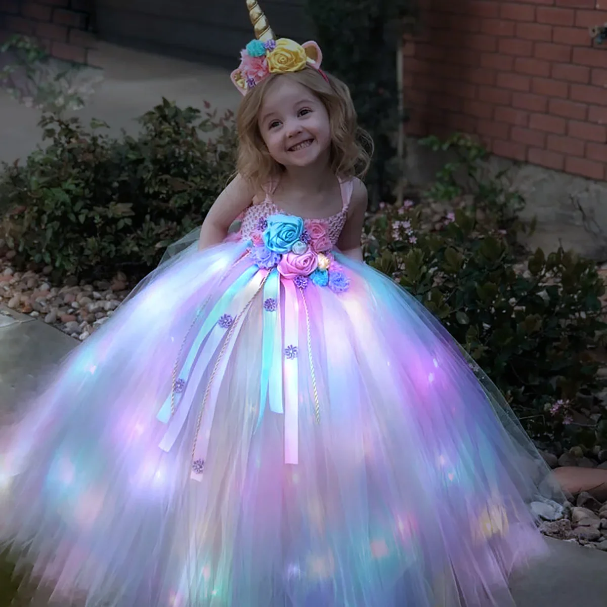 Summer Clothing For Kids Girls - Meisjes Lange LED Eenhoorn Tutu Jurk