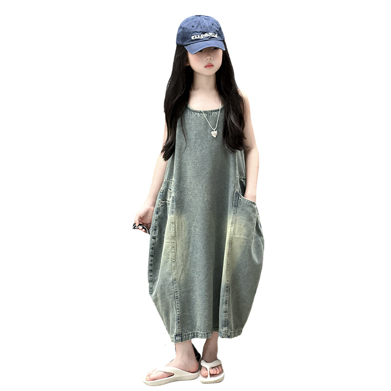 Summer Clothing For Kids Girls - Vintage blauwe kinderen meisjes hoge kwaliteit